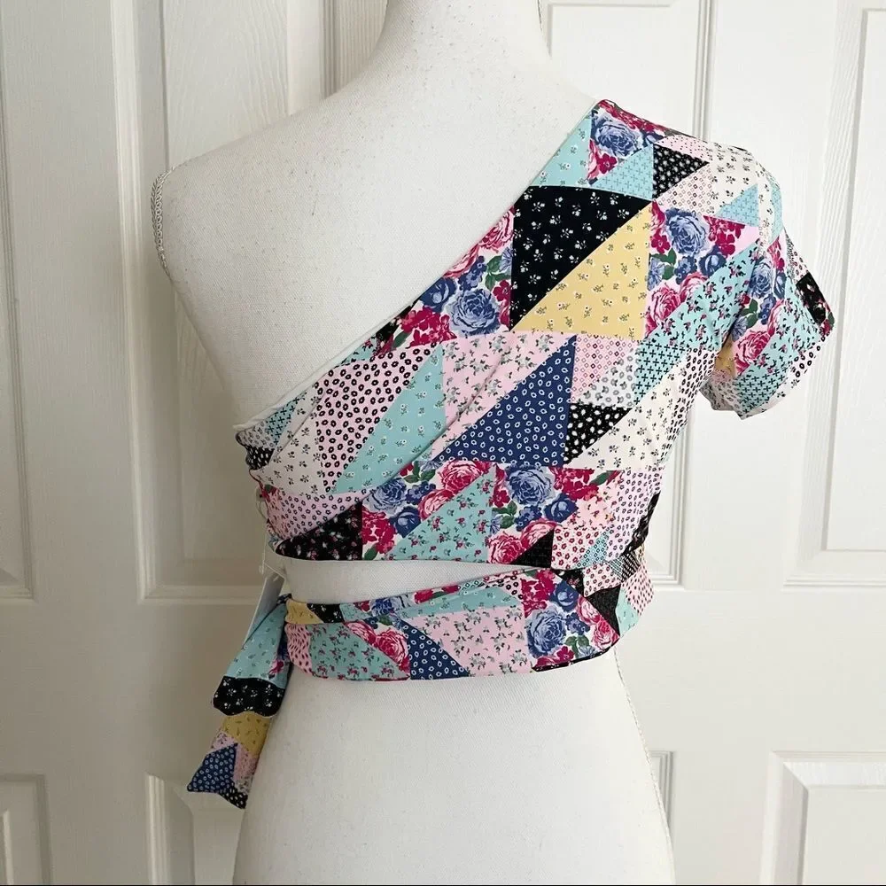 Frankies Bikinis Patchwork Halterneck Bikini Top and Puck Bikini Bottom Medium